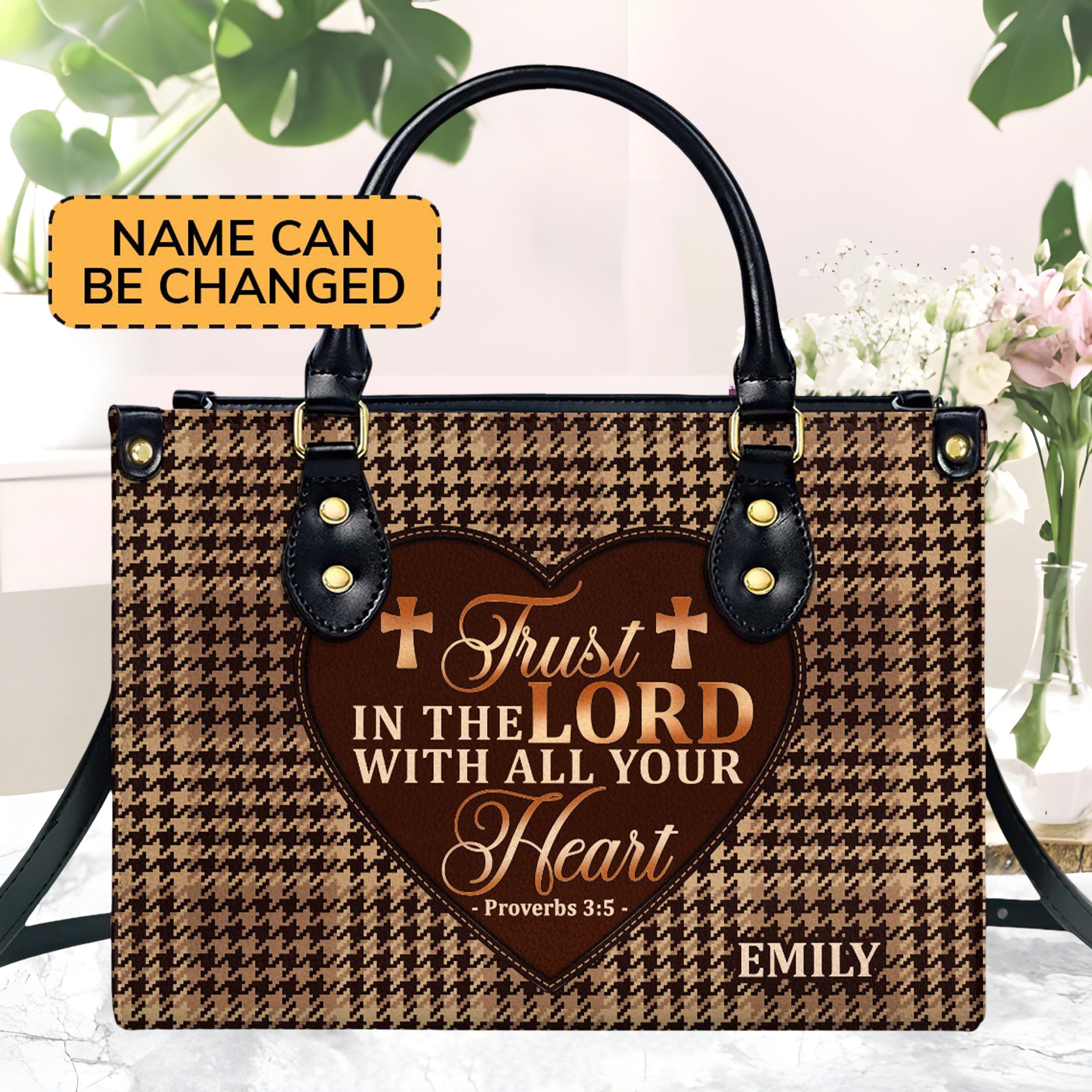 Personalized Christian Leather Handbag, Trust in the Lord With All Your Heart Proverbs 3:5 Purse, Faith Gift for Women BLAF36